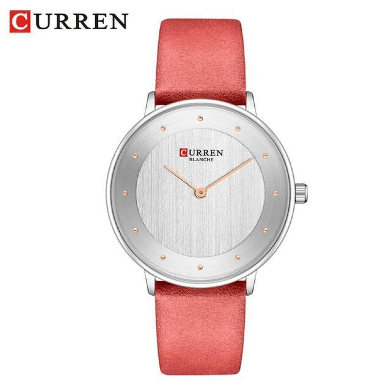 Promo Curren 9033 Jam Tangan Wanita Analog Tali Kulit Red Silver