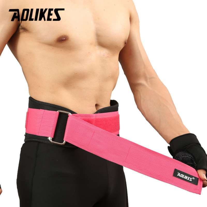 AOLIKES Waist Back Support Sabuk Angkat Beban A1698 dengan Pouch Mesh Bag  Fitness Weightlifting Gym Belt Pink XL