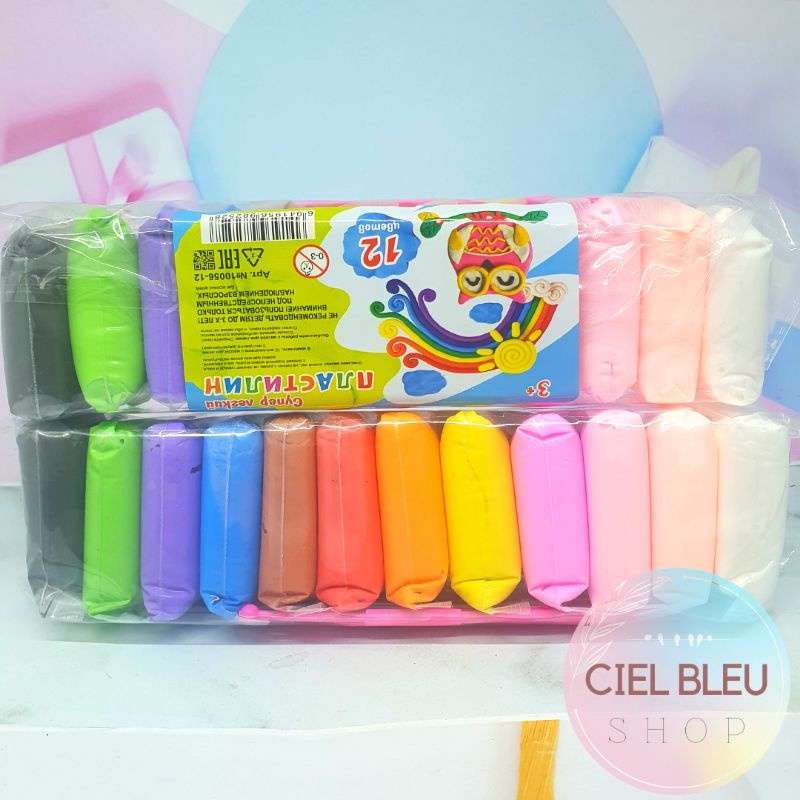 Promo 12 in 1 Clay Polymer Super Light Rainbow Clay Warna Mainan