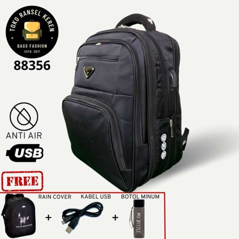 Tas Pria Tas Ransel Pria Laptop Polo Milano Original 88356 Fitur USB Hitam