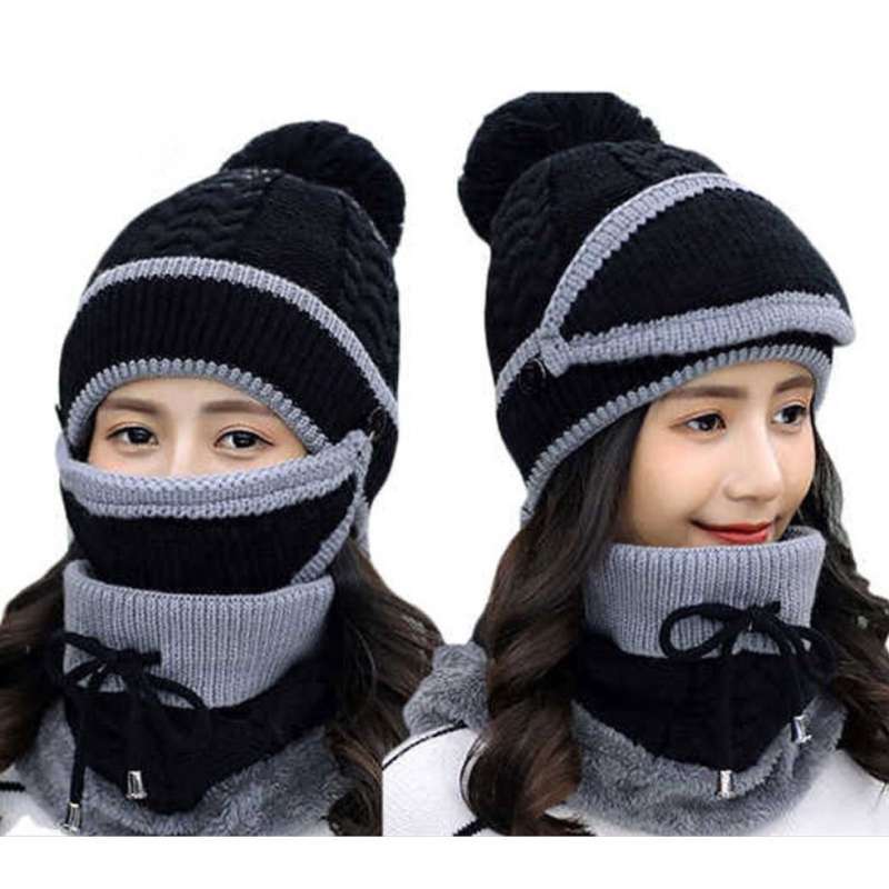 Promo Verish Import Woman Girl Winter Beanie Knit Hat Scarf Mask