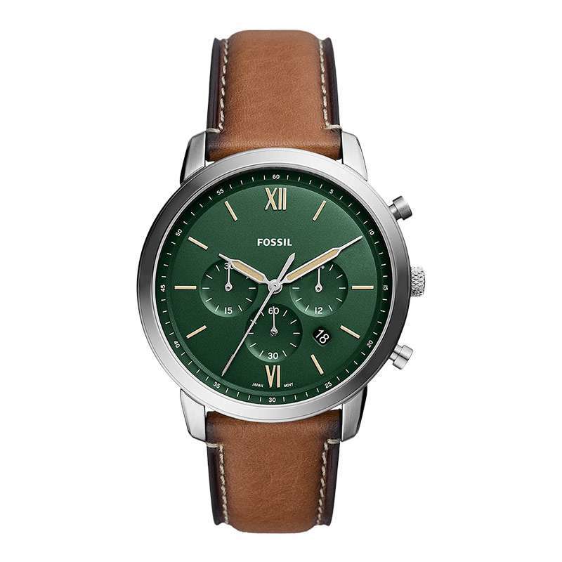 Jam Tangan Pria Fossil Neutra FS5963 Chronograph Men Green Dial Tan Eco  Leather Strap