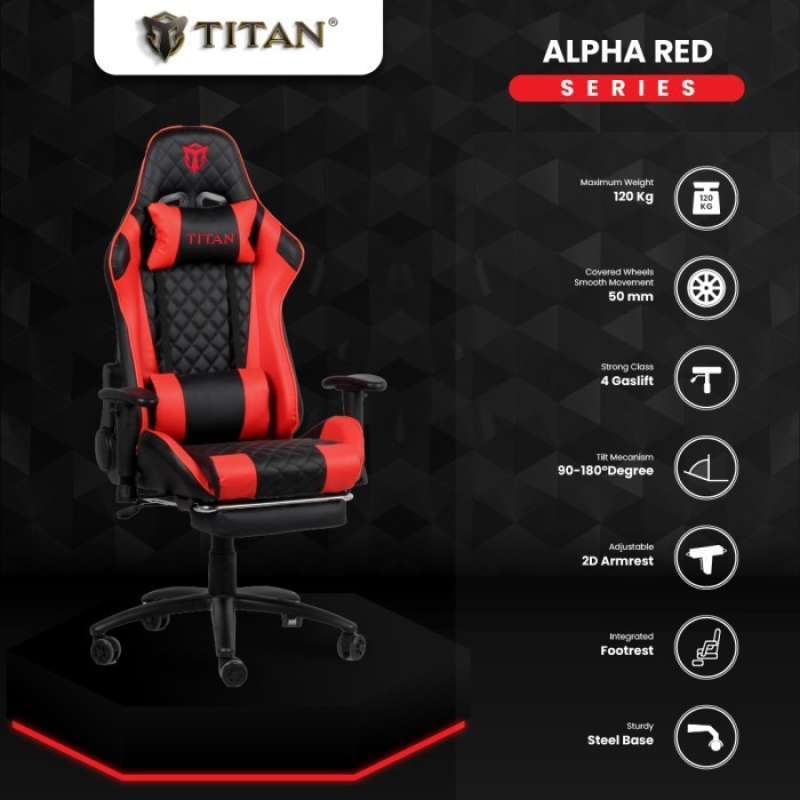 Jual TITAN Alpha Premium Quality Gaming Chair Red Footrest Kursi