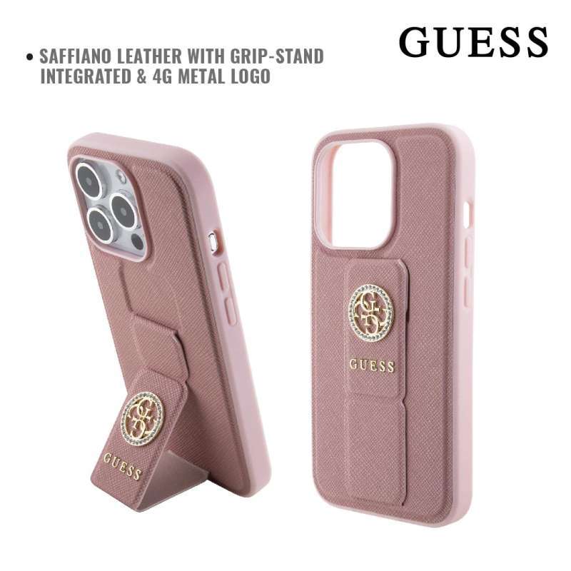 Order Guess Black Grip stand Clear Case with Saffiano Grip Leather and 4G  Logo for iPhone 15 Pro Max
