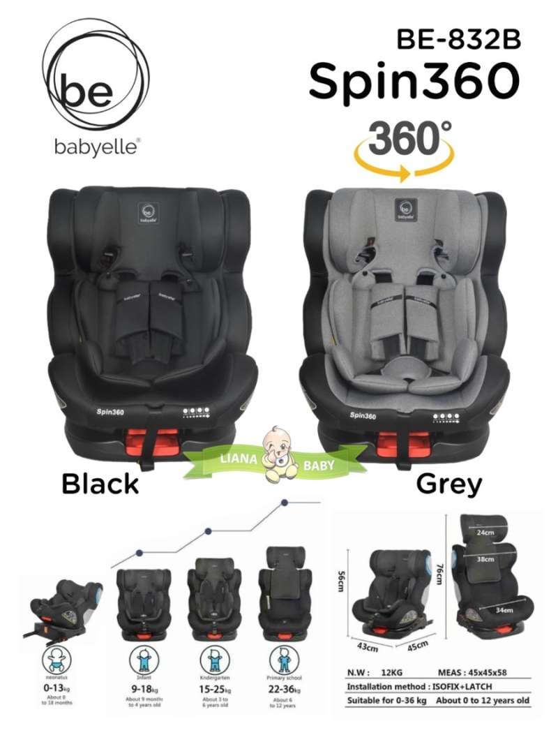 STR17 CAR SEAT BABYELLE SPIN 360 KURSI MOBIL BAYI PUTAR 360 BE 832B