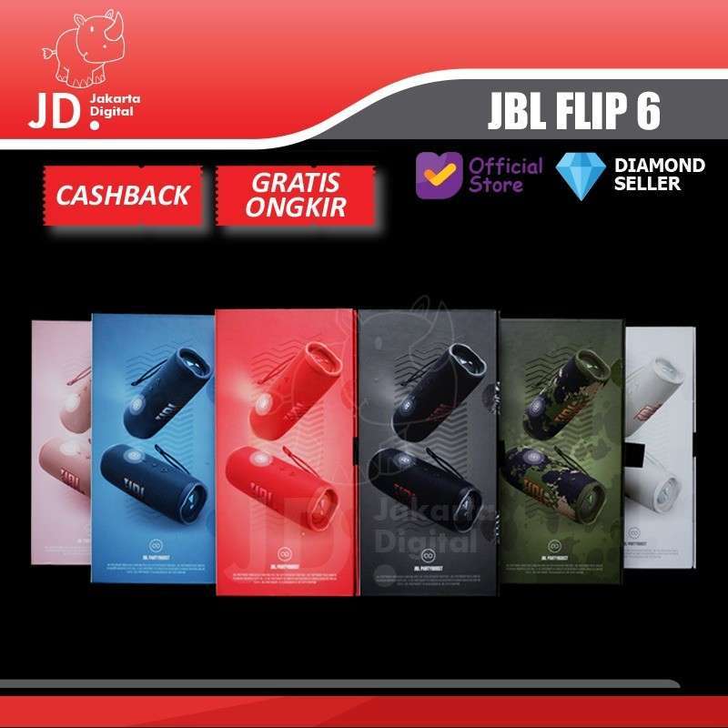 JBL Flip 6 Portable Bluetooth Speaker dengan Suara Bertenaga dan Radiator Pasif Ganda, Tahan Air dan Debu IP67. Ideal untuk Petualangan dan Pesta
