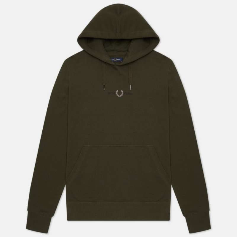 Jual Fred Perry Embroidered Logo Hoodie Hunting Green Original di