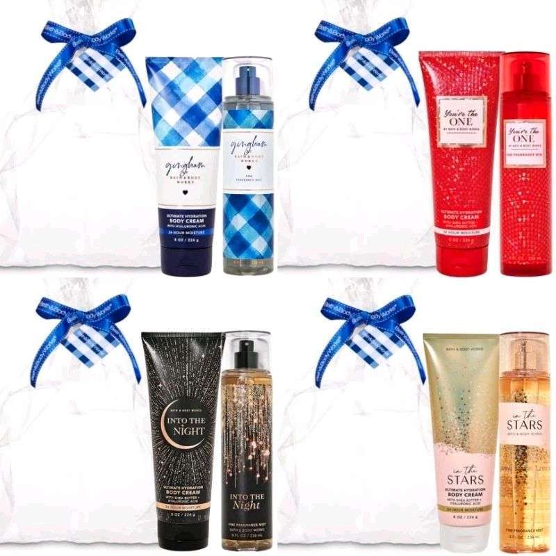 BATH BODY WORKS BBW PAKET GIFTSET 2IN1 BODY CREAM+BODY MIST INTO THE  NIGHT GINGHAM JAPANESE CHERRY BLOSSOM ROSE BUTTERFLY CHAMPAGNE TOAST FRESH  CUT