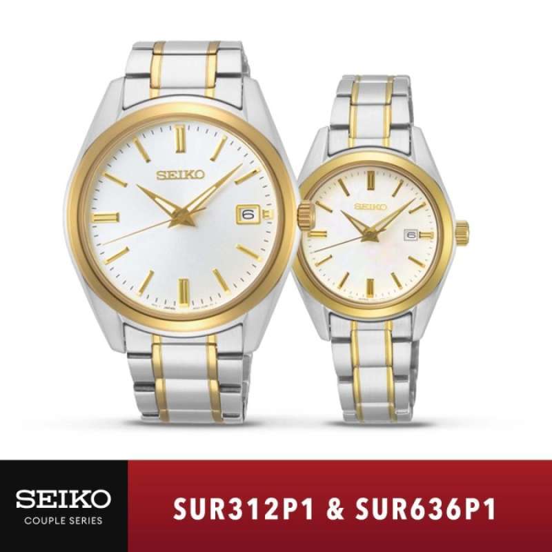 Jam Tangan Couple Seiko SUR312P1 SUR636P1 Quartz Silver Gold Stainless Original