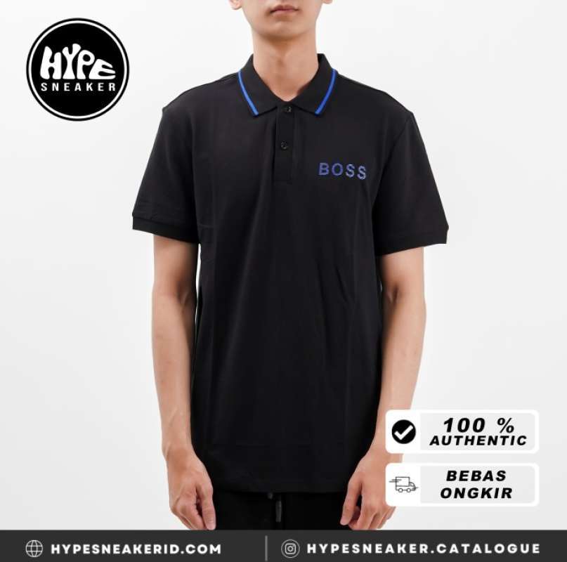 Jual Kaos HUGO BOSS BIG TEXT POCKET BLUE BLACK POLO 100 ORIGINAL