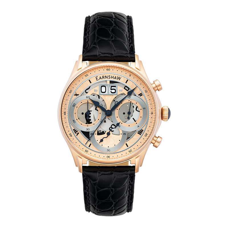 Jam Tangan Pria Thomas Earnshaw Nasmyth ES 8260 05 Chronograph Semi Skeleton Dial Black Leather Strap