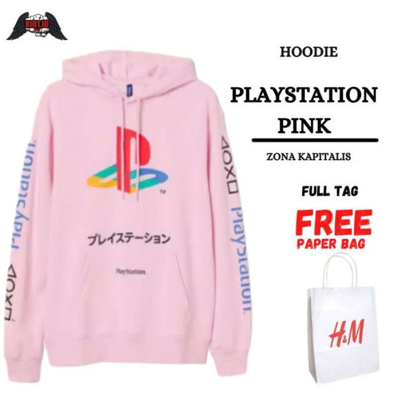 Jual Hoodie H M PlayStation Pink FREE PAPER BAG Sweater Pria