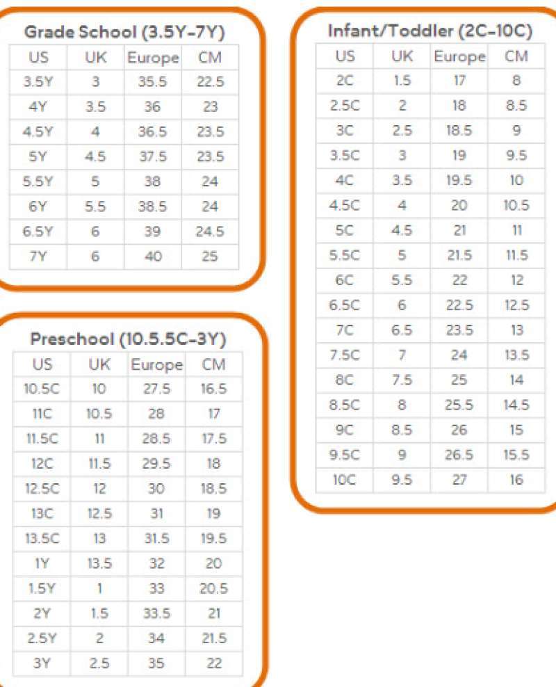 Jordan toddler size chart new arrivals