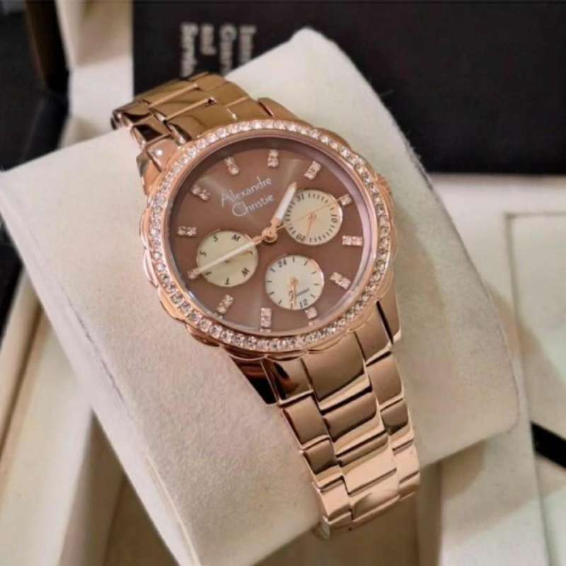 Jam Tangan Wanita Alexandre Christie AC2A64 AC 2A64 Rosegold Brown
