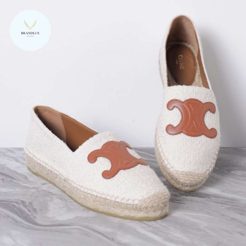CELINE Women Les Espadrilles in Cream Tweed and Calfskin 100 Authentic