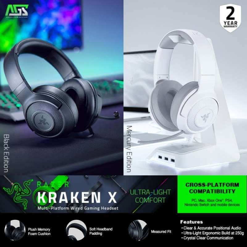 Headset Razer Kraken X USB Gaming Ultraligth Mercury - Nemesis