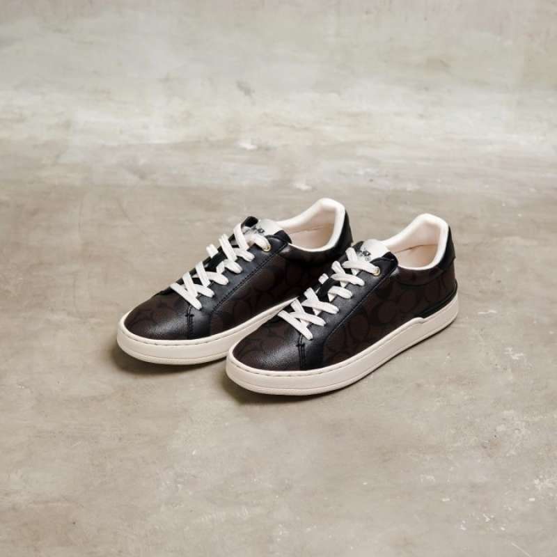 Sepatu COACH CC MONOGRAM DARK BROWN IVORY SNEAKER 100 ORIGINAL