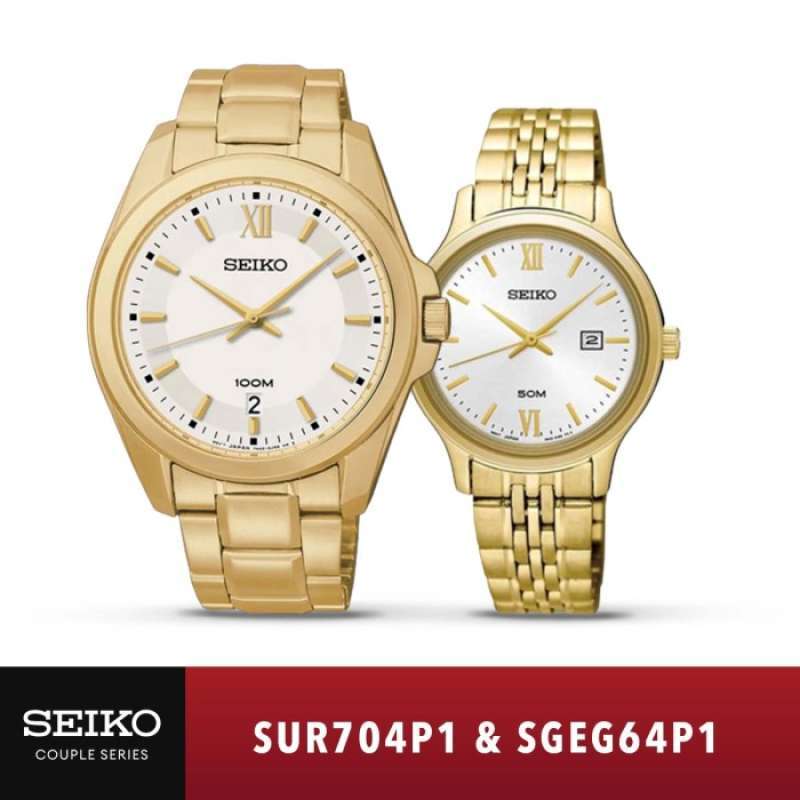 Jual Jam Tangan Seiko Couple SUR704P1 SGEG64P1 Gold Stainless