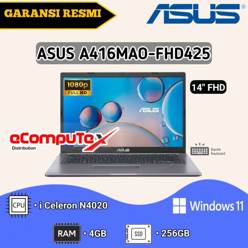 ASUS VIVOBOOK 14 A416MAO-FHD425 [INTEL CELERON N4020/4GB/256GB SSD/14″FHD]  GARANSI RESMI