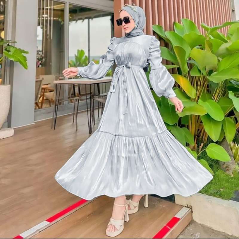 Jual Maxi Dress Wanita Bahan Glossy Adem Resleting Depan Busui Baju Mewah -  Gray di Seller Victoria Grosir - Kalideres, Kota Jakarta Barat | Blibli
