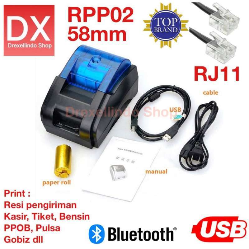 Jual Printer Thermal BLUETOOTH USB RPP02 C58 BT C58BT 58mm RJ11