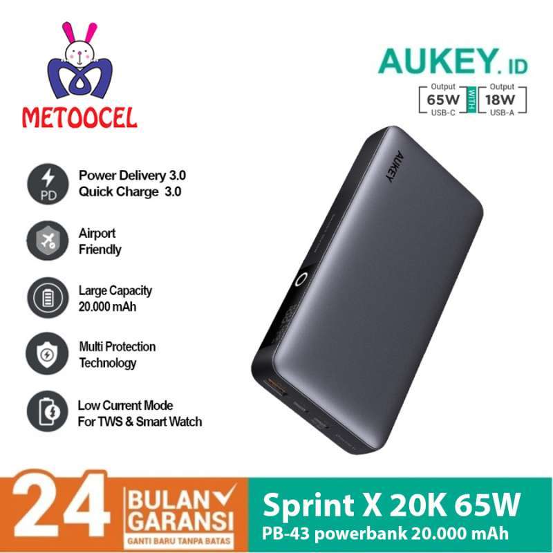 AUKEY PB-Y43 GY Powerbank 20000mah USB C 65W PD Slim