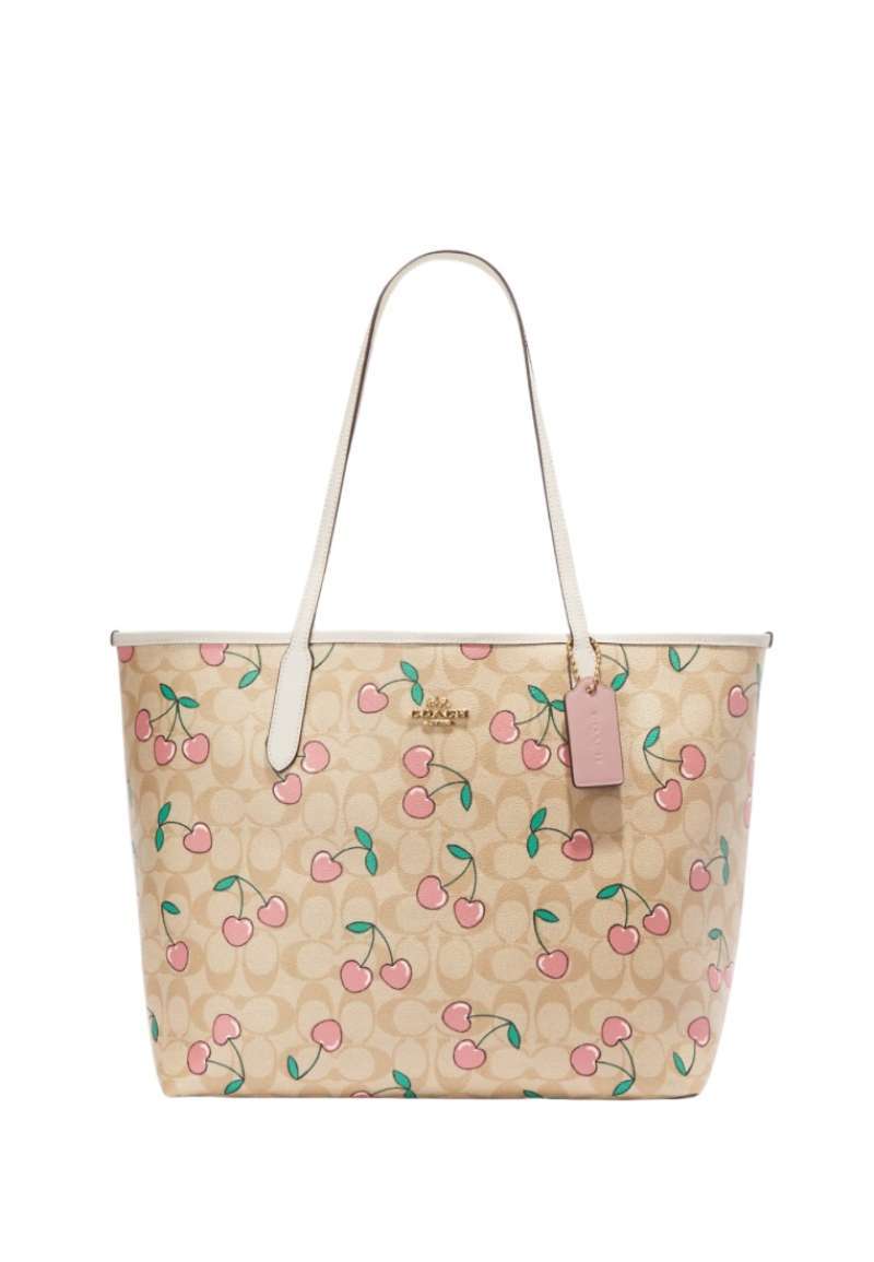 City tote in signature canvas with heart floral online print