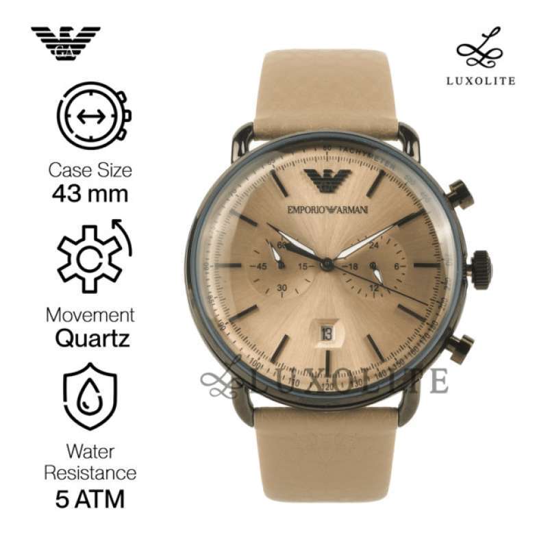 Promo Jam Tangan Pria Emporio Armani Analog Beige Leather Strap