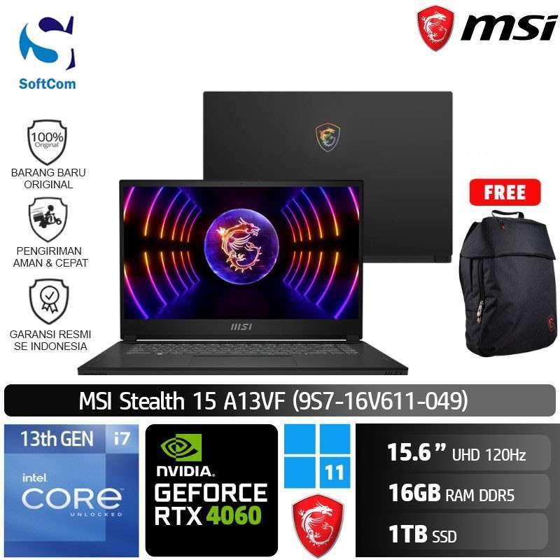 MSI Stealth 15 A13VF 049 Laptop Gaming [Core i7-13620H/16GB/1TB SSD/RTX4060  UHD 240Hz/W11]