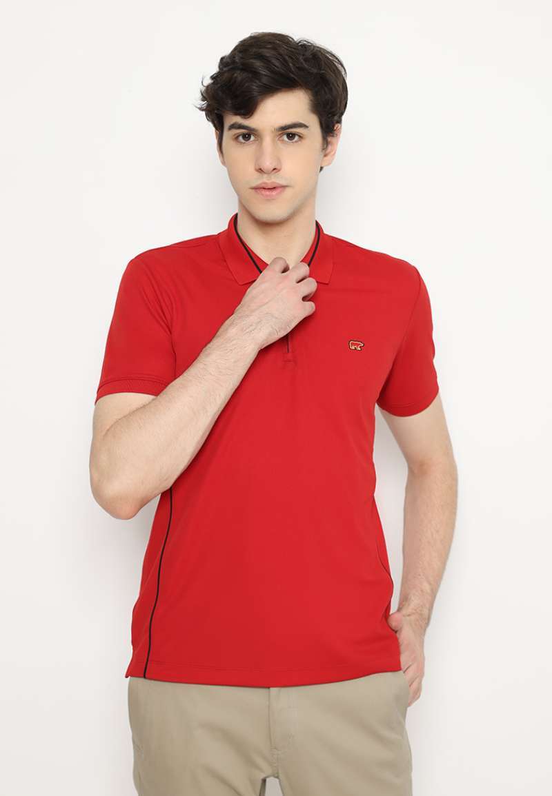 Promo Jack Nicklaus Irvine Polo Shirt Pria Slim Fit Maroon Diskon