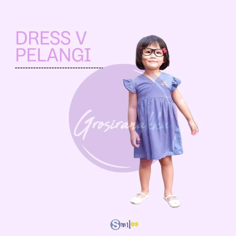 Dress Anak Bayi V Pelangi Warna Biru Size 1-5