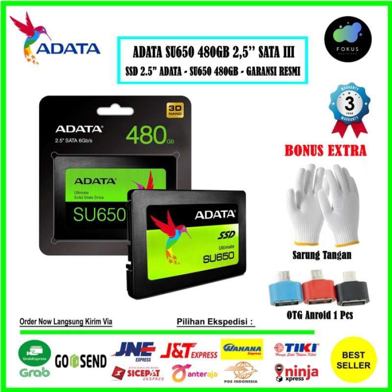 Promo Adata SSD SU650 480GB 2.5 SATA III 3D NAND Flash For PC