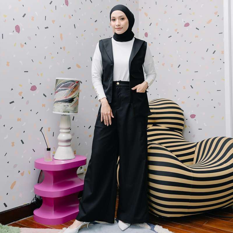 Pants Outfit Outfit Black And White Hijab Setelan Kulot Kulot