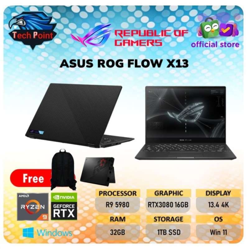 ASUS ROG FLOW X13 GV301QH RYZEN 9 5980 RTX3080 16GB 1TB SSD 32GB 4K
