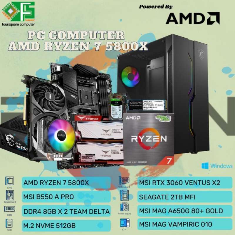 PC Gaming AMD Ryzen 5800X DDR4 16GB RTX 3060 SSD 512GB HD 2T