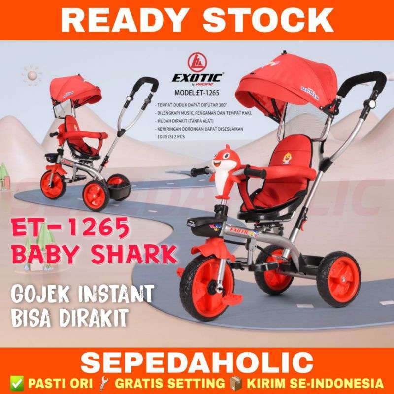 Promo Sepeda Roda 3 Tiga EXOTIC ET 1265 BABY SHARK Tricycle