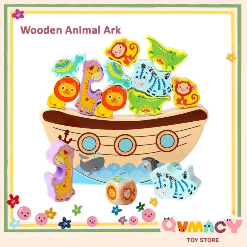 noah's ark balance animal stacking montessori wooden toy mainan anak