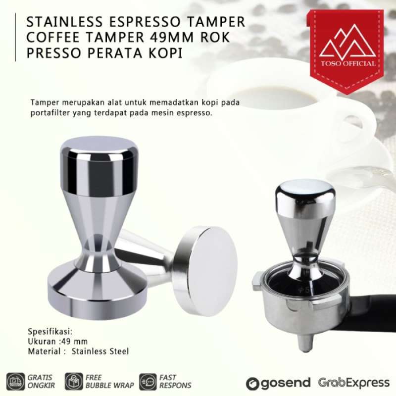 STAINLESS ESPRESSO TAMPER COFFEE TAMPER 49MM ROK PRESSO PERATA KOPI LORENA