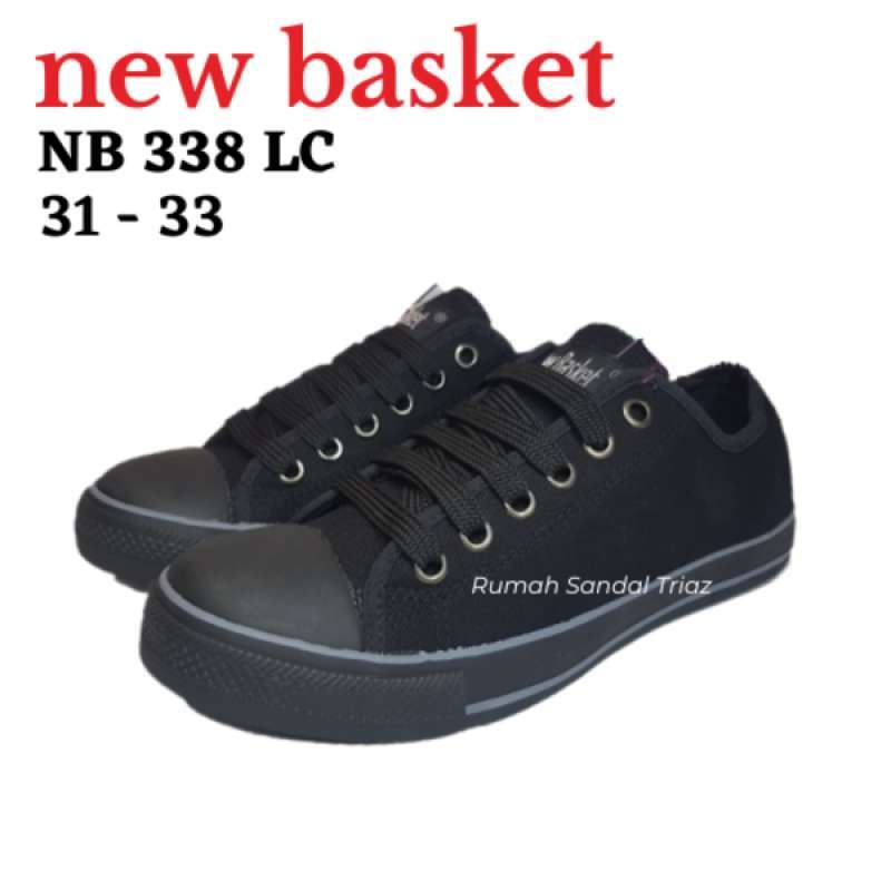 New Basket NB 338 LC Sepatu Sekolah Hitam Full Black Tali Pendek Resleting Original Murah Berkualitas Black