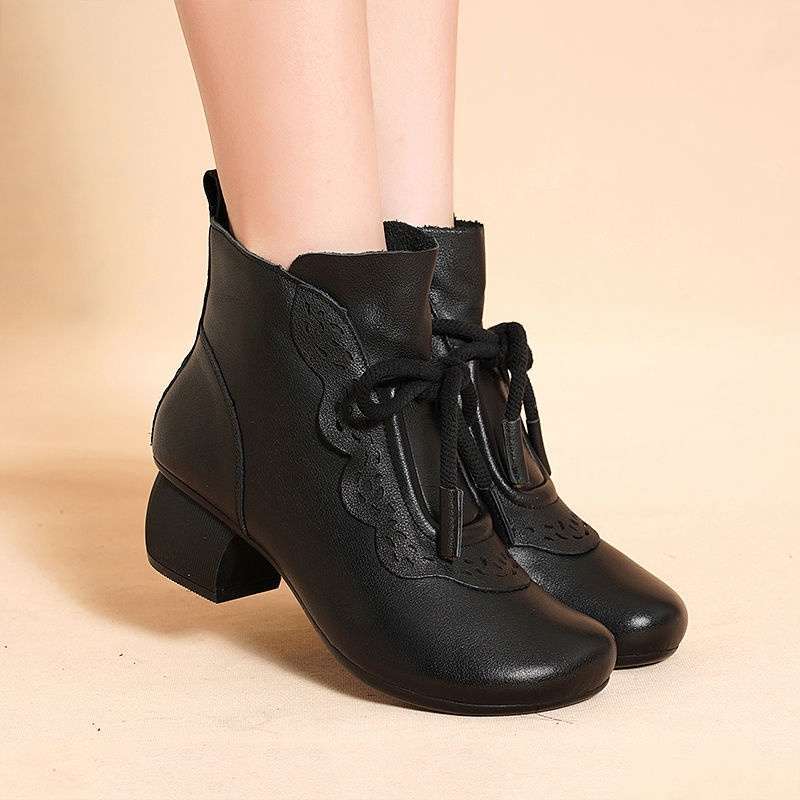 Promo Nyaman Klasik Korea Kulit Asli Sepatu Boots Tali Wanita