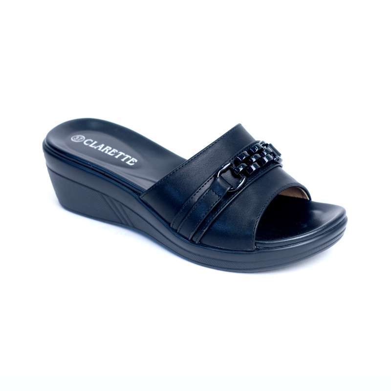 CLARETTE Sandal Wedges Wanita Jutta Black Hitam