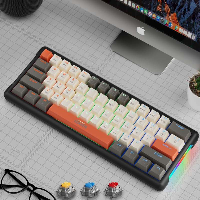 Keyboard mechanical MINI 60% USB 61keys game portabel RGB LED mekanikal mekanik merah saklar biru Kompatibel dengan laptop, pc,komputer