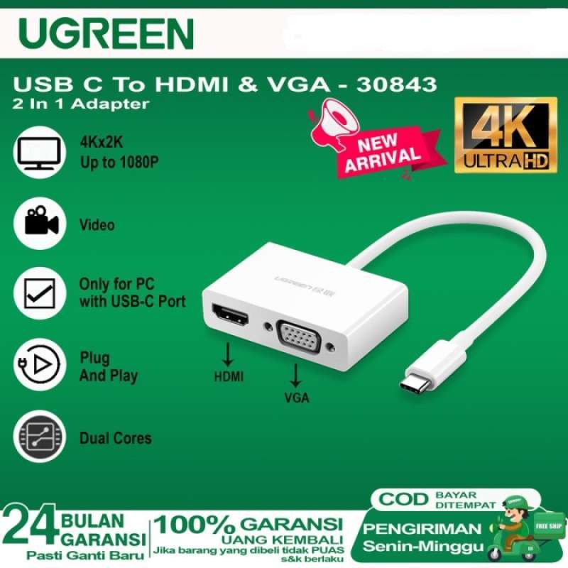 Jual Ugreen Converter USB Type C To Hdmi Dan VGA Adapter 2in1