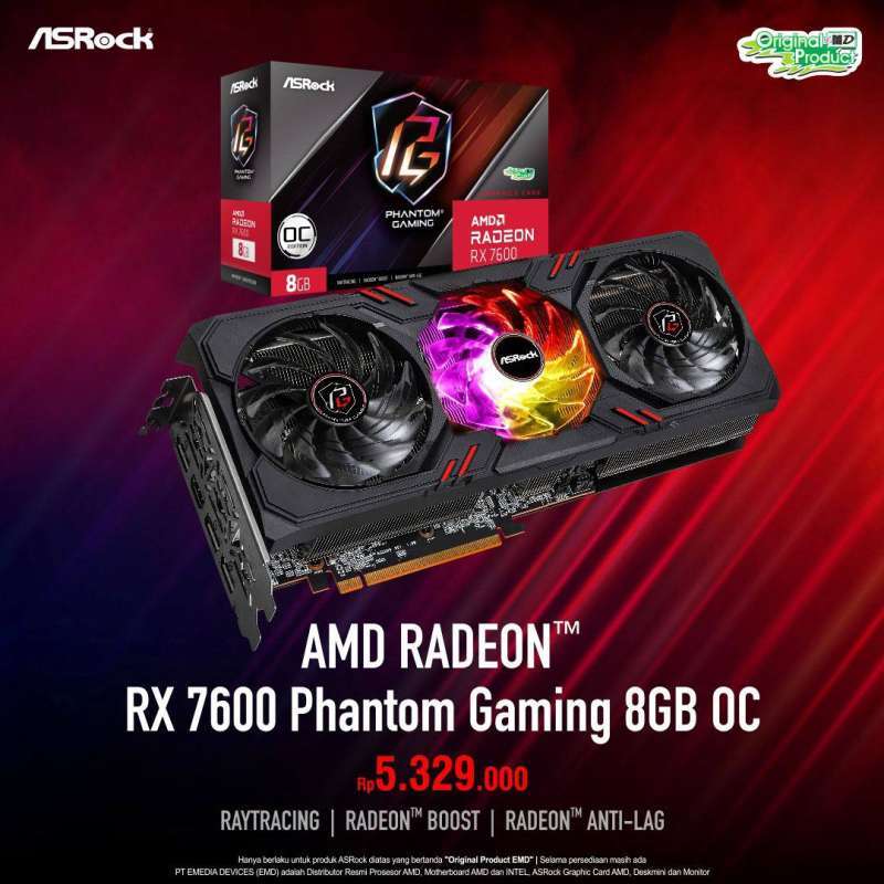Jual VGA Asrock Radeon Rx 7600 Phantom Gaming Oc 8gb GB Gddr6