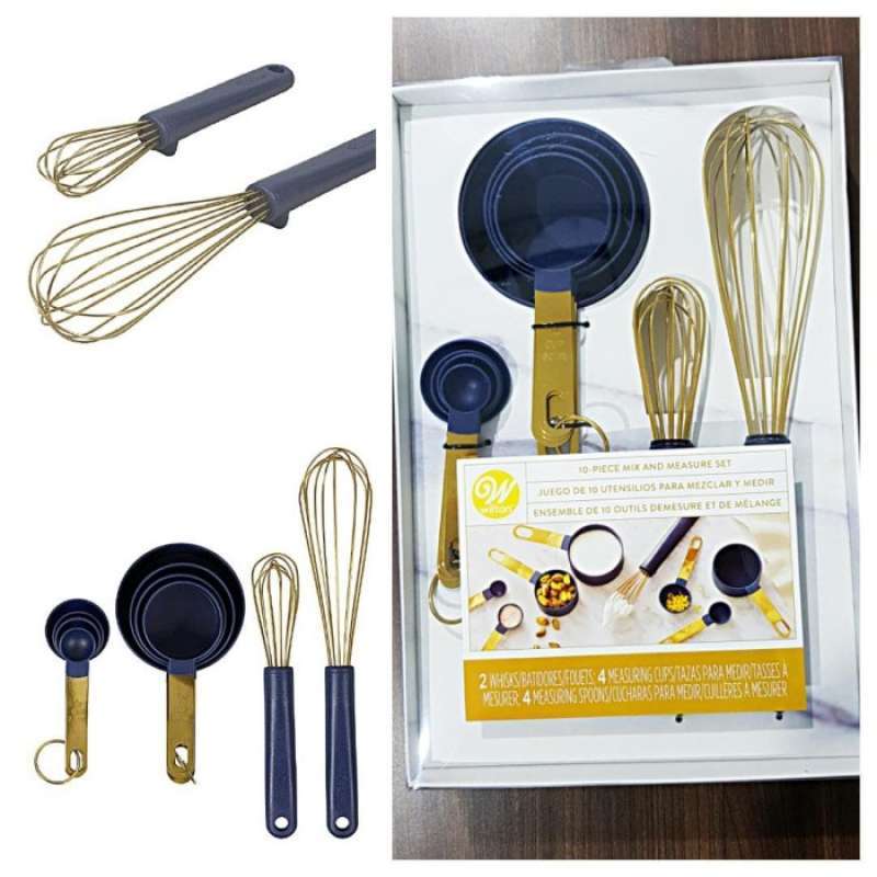 Wilton Navy Blue and Gold Measuring Cups, Measuring Spoons and