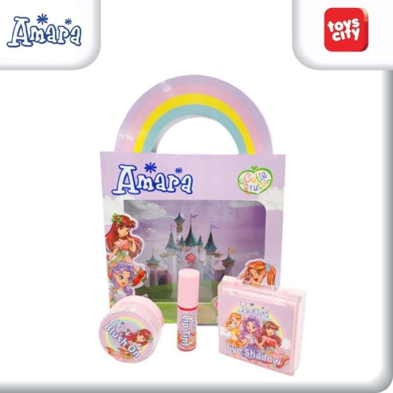 amara cutie frutti beauty bag make up kit make up anak set 3 pcs