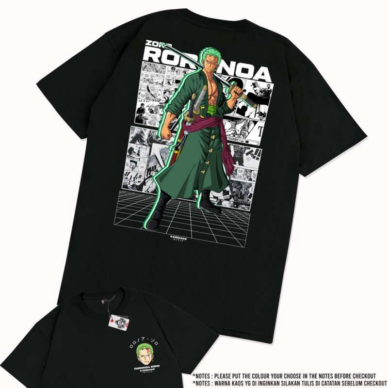 Jual Kaos T Shirt ONE PIECE RORONOA ZORO SWORDSMAN V1 HITAM S di