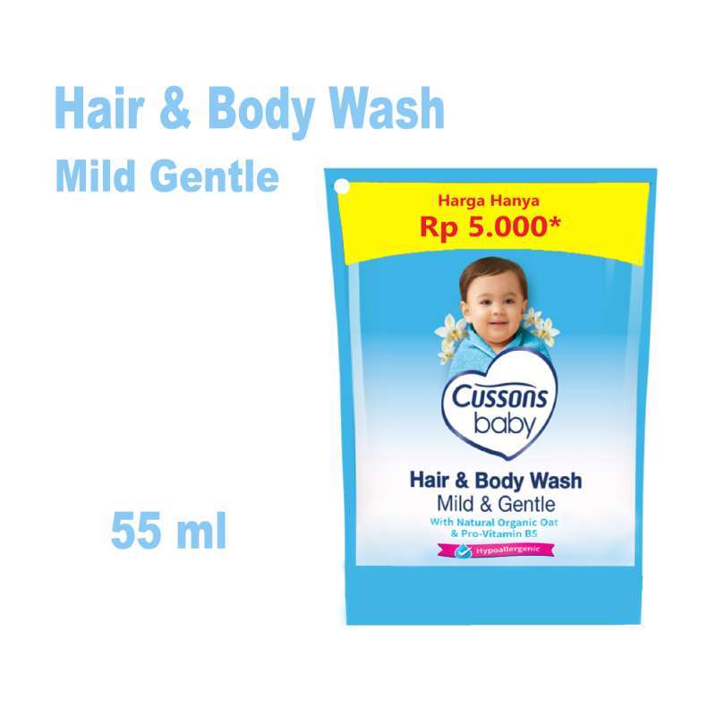 Jual Cussons Baby Hair Body Wash Mild Gentle Refil 55ml Sabun