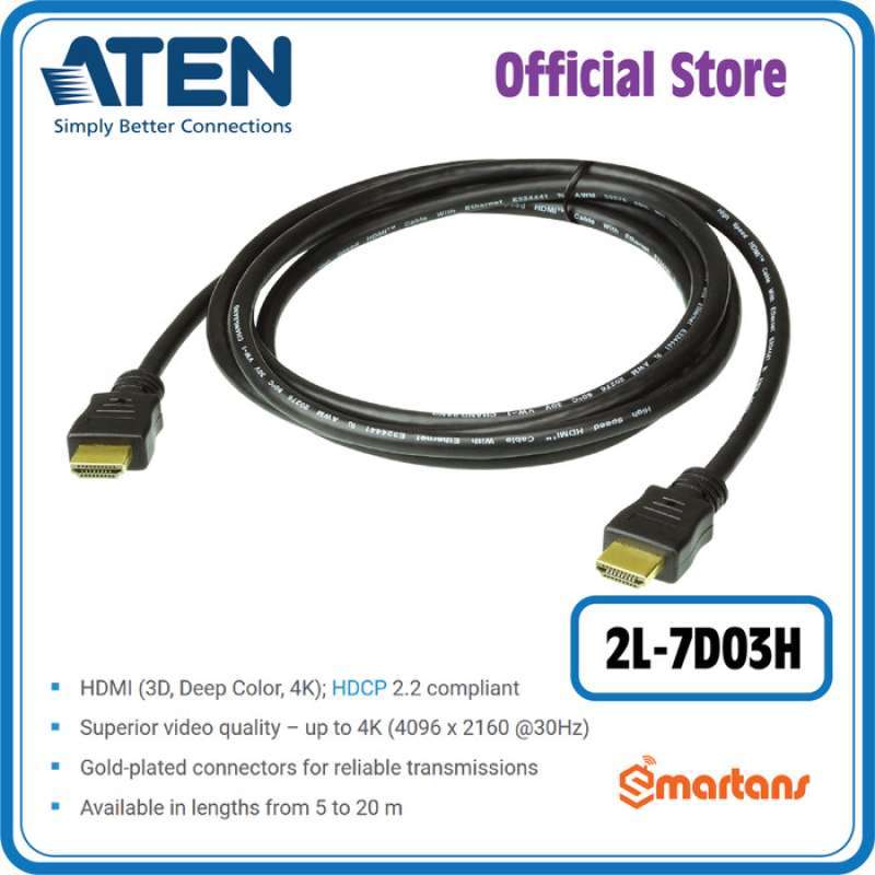 3 m High Speed True 4K HDMI Cable with Ethernet - 2L-7D03H, ATEN HDMI  Cables