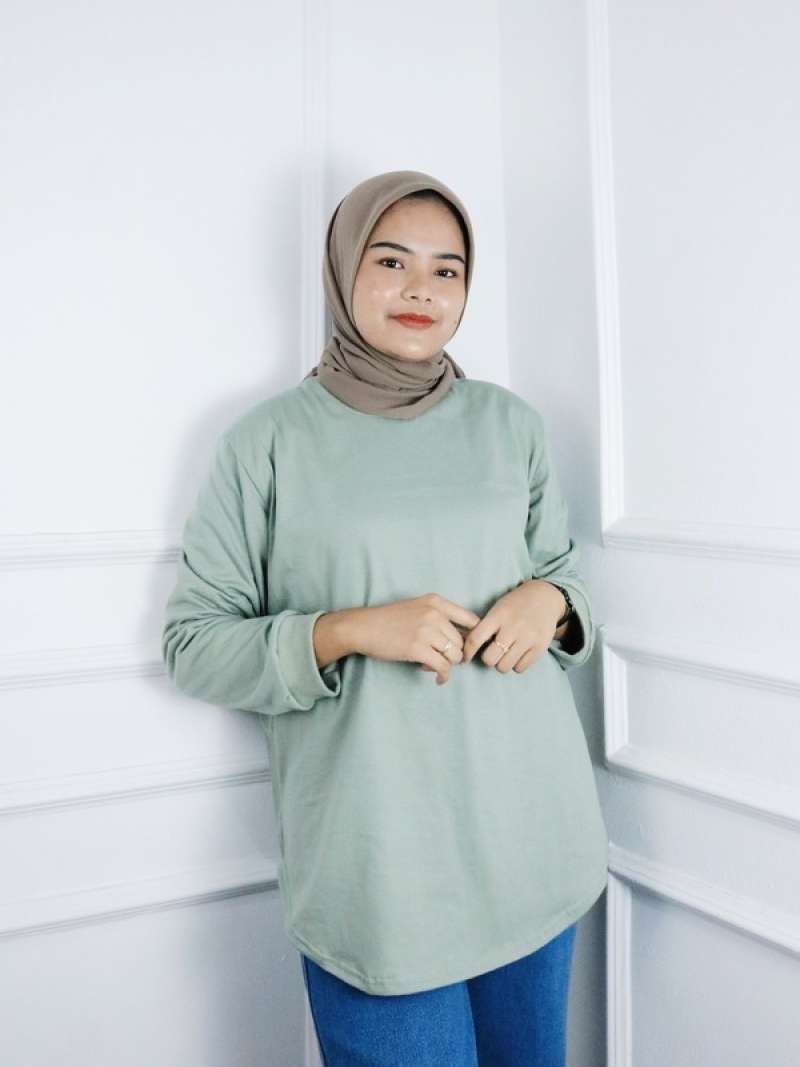 JESLA FASHION Baju Atasan Wanita Lengan Panjang OVAL BLOUSECOMBED 24s Kaos  Polos Oversize Perempuan Terbaru 2024